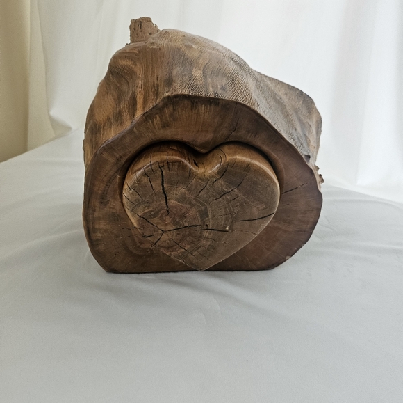 Large Vintage Handcrafted Wood Puzzle Heart Jewelry Box Folk Art Rustic Carved - Picture 13 of 15